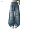 Jeans para niñas primavera/otoño 2026 nuevo estilo pantalones anchos elegantes para niños con solapa trasera, pantalones rectos de moda para niños mayores