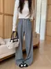 Calça feminina de retalhos com senso de design mais veludo perna larga outono e inverno solta modeladora casual versátil espessa quente perna reta
