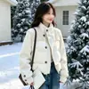 Diseño estilo coreano, cuello alto, chaqueta de algodón con borrego en patchwork, moda de otoño e invierno, corte holgado, efecto adelgazante, versátil y cálida