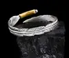 Pulsera de Pluma para Hombre Tendencia India Retro Takahashi Goro Pulsera Abierta Plateada Pulsera de Plata de Moda