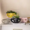 Vaso de Flores Cerâmico Estilo Ins Nórdico Criativo Oval Duas Aberturas Recipiente para Vasos de Suculentas Decoração de Mesa Ornamento