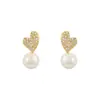 Diseño de nicho aretes de perla y circón retro francés de alta calidad lujo ligero estilo coreano elegante aguja de plata de ley aretes adorables