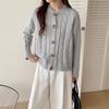 Cardigan Feminino de Tricô Torcido Estilo Coreano de Manga Comprida Outono e Inverno Retrô Gola Redonda Preguiçoso Cor Pura Top Moderno e Versátil