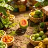 Mini Frutas Pequenas Cortadas ao Meio: Melão Cantaloupe, Toranja, Kiwi, Brinquedos de Comida em Miniatura, Pingentes de Chaveiro, Acessórios DIY