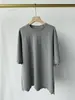 JN~ Camiseta de manga corta de algodón puro con bordado de encaje de concha, hombros caídos holgados, temperamento perezoso