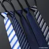Corbata con cremallera formal de negocios para hombre, Corbata perezosa negra estilo coreano con rayas azules para boda, Corbata de un solo tiro