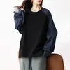 Calidad Garantizada Tallas Grandes Adelgazante Estilo Perezoso Juvenil Sudadera de Longitud Media Otoño y Primavera Cuadros Patchwork Adelgazante Versátil Top