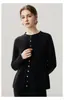 Cardigan de Tricô de Caxemira Novo Outono/Inverno Moda Cor Sólida Borda Enrolada Gola Redonda Manga Longa Botão Único Feminino Simples para o Dia a Dia