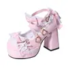 Zapatos Lolita, zapatos de tacón alto con lazos, adecuados para fiestas de té, versátiles zapatos Lolita blancos, zapatos Mary Jane adelgazantes de primavera