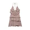 Comércio Exterior Transfronteiriço Vestuário Feminino Verão 2026 Novo Produto Estilo Francês Transparente Decote Halter Camadas Vestido Decorativo 7521317