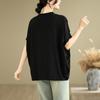 Foto Real de Camiseta Estampada de Manga Corta para Mujer Talla Grande Verano para Gorditas m Holgada Aspecto Adelgazante Top que Cubre la Barriga con Mangas de Murciélago