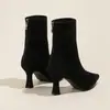 Botas de tornozelo de salto alto bico fino estilo coreano para mulheres, botas marrons elásticas de inverno justas, botas de moda para o trabalho, camurça, elegante