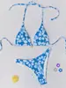 Traje de Playa 2025 para Mujer Trajes de Baño Bikini Sexy con Cuello Halter y Cordones Estilo Estampado