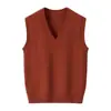 Invierno Chaleco de Punto Liso de 7 Puntadas con Cuello en V Rayas Anchas en Ambos Lados Chaleco en Capas para Mujer Color Puro Cachemira Moderno Casual Chaleco de Punto