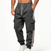 Calça casual masculina transfronteiriça, calça cargo esportiva forrada com fleece resistente de estilo europeu e americano, calça de moletom colorida e bloqueada para moda de inverno ao ar livre