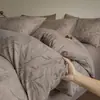 Juego de Cuatro Piezas de Jacquard Vintage Original Lino Lavado Lino Hilo Arrugado Algodón-Lino Estampado Juego de Ropa de Cama para Dormitorio
