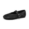 Sapatos Mary Jane Confortáveis com Solado Macio de Crina de Cavalo 2025 Nova Coleção Primavera Estilo Simples Bico Redondo Solado Plano Couro Camada Única com Fivela para Mulheres
