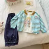 Suéter para Niños 26 Otoño Estilo Coreano para Niños y Niñas Cardigan de Punto Rayado de Dibujos Animados Abrigo Informal de Lana para Bebés y Niños Pequeños