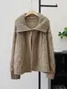 Cardigan de Tricô Grosso com Gola Lapela Estilo Coreano Solto para Outono e Inverno 2025, Jaqueta Suéter Twist Retrô para Mulheres