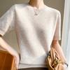 Suéter de lana pura para mujer, suéter de manga corta con cuello redondo, camisa adelgazante, suéter suelto, venta al por mayor, 23 unidades