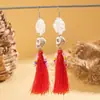 Pendientes Europeos y Americanos Transfronterizos de Calavera con Borla y Cuentas de Arroz para Halloween, Pendientes Personalizados Creativos de Rosa