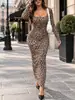 Ropa Femenina Transfronteriza Europea y Americana 2026 Cuello Cuadrado Temperamento de Alta Gama Estampado de Leopardo Vestido Temporada de Verano Estilo Vacacional Falda Larga Sexy