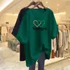 Camiseta de Manga Corta Estilo Nuevo Comercio Exterior 2026 para Mujer, Holgada Talla Grande, Adelgazante, Cubre Vientre, Top Estampado de Media Manga