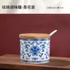 Pote de Condimentos Esmaltado Estilo Chinês Novo Pote de Sal de Cerâmica Jingdezhen Garrafa de Condimentos Pote para Macarrão com Pimenta Pote de Açúcar Pote de Molho Vinagre com Tampa