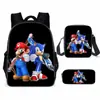Mochila de Liberación Rápida Transfronteriza de Dibujos Animados de Mario para Estudiantes de Primaria y Secundaria Bolsa Escolar de Tres Piezas Mochila Bolso de Hombro Estuche para Lápices Venta al por Mayor