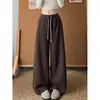 Calças Esportivas Americanas Azuis de Pernas Largas Femininas Outono 2026 Novas Casuais de Cintura Alta com Cordão Emagrecedoras Petite Calças Foice
