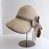 Sombrero de Pescador con Abertura Estilo Bosque Retro para Mujer Verano Protección Solar Sombrero de Paja Borde Recortado a Cuadros Cinta Flotante Lazo Sombrero de Princesa Moderno