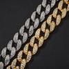 Europeo y Americano Hip-Hop Moderno Versátil Estilo Neutro Diamante Completo 15 mm Aleación Cadena Cubana Moderna Set de Collar y Pulsera para Hombre al por Mayor