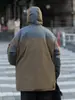 Jaqueta de Algodão com Capuz Funcional Color-Blocking Retro Tendência Estilo Americano para Homens, Roupa de Trabalho de Inverno, Peça de Roupa à Prova de Frio com Caimento Solto