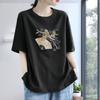 Camiseta Casual de Algodão Puro com Manga Curta para Mulheres 2026 Verão Novo Estilo Elegante Reduzidora de Idade Camisa Básica Tamanho Grande Top Estampado Redutor de Idade