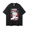 Camiseta de manga corta con estampado de anime, talla grande, cuello redondo, manga larga, holgada, estilo desgastado lavado, disponible