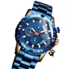 Reloj de cuarzo LIGE para negocios con correa de silicona, correa de silicona rosa dorado y azul, correa de silicona rosa dorado y negra, todo negro con calendario para hombre