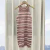 Vestido de Punto con Rayas de Color Contrastante Cuello Puro Deseo Chica Picante para Mujer Verano Ajustado Adelgazante Elegante Versátil Moderno Falda de Cadera