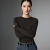 Suéter de Lã Penteada para Mulheres no Outono e Inverno Novo Pulôver Slim Fit Cor Pura Gola Redonda Manga Comprida Top Tricotado Suéter para Usar por Baixo