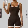 Mono deportivo de color bloque con cuello en U para mujer, de manga corta, ajustado, adelgazante, para fitness y yoga, de secado rápido y transpirable, de stock transfronterizo