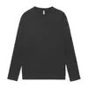 Camiseta Básica de Manga Longa com Gola Redonda Solta e Acabamento Cru, Tecido Pesado 300G Escovado, Cor Sólida, Camada Base para Homens e Mulheres, Estilo Outono e Inverno