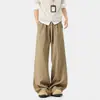 Calça de Seda Gelada Cor de Damasco Estilo Americano com Cordão para Homens e Mulheres, Verão Fina Novo Estilo Solta Reta de Perna Larga com Efeito de Caimento, Calça Casual