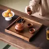Bandeja de Té de Nogal Minimalista Bandeja Seca para Té de Burbujas Almacenamiento de Tazas Bandeja para Dulces Chinos Snacks Frutas Sala de Té Casa de Té Al por Mayor