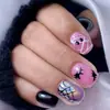 Unhas Postiças Halloween Teia de Aranha Morcego Francês Abóbora Roxa Glitter Brilhante Oval Superfície Brilhante Europeias e Americanas Transfronteiriças 24 Peças