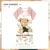 Pijama Feminino Verão Manga Curta Fino Desenho Animado Pequeno Fresco Fofo Estilo Ins Solto Camisola Doce Estudante Roupas de Casa