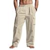 Venta Caliente Transfronteriza Ropa de Trabajo Transpirable Delgada de Lino para Hombre de América Cuatro Estaciones Bolsillos Múltiples Holgados Casual Modernos Pantalones de Pierna Ancha