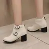 Botas Martin de salto alto com bico redondo, tamanho plus size, versáteis, com sola de borracha macia, antiderrapantes, zíper traseiro, cor sólida, botas curtas femininas para outono e inverno, de comércio exterior