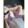 Shorts Esportivos Casuais de Seda Yamamoto Azul Gelo para Mulheres, Verão Fino 2026 Novo de Cintura Alta com Barra Larga de Comprimento Médio