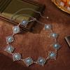 Cadena de Cintura Metálica Pesada Estilo Palacio Nudo Chino Tallado Exquisito para Mujer Cadena de Cintura Metálica Pesada Moda Retro Vestido Cinturón Turquesa