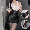 Sexy Professor saia de couro sexy secretária feminina patente couro quadril saia paixão tentação uniforme terno role play