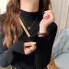 Blusa de tricô feminina para outono e inverno, gola alta meia, forrada com fleece, espessa, quente, justa, de veludo mink